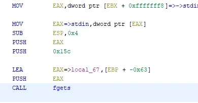 assembly for call to fgets